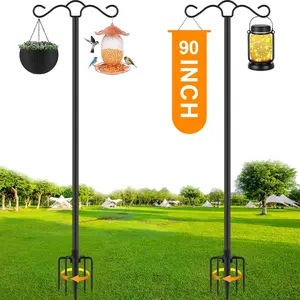 Double Shepherds Hook for Outdoor with 5 Prong Base 90 Inch Heavy Duty Two Sided Bird Feeder Pole for Hanging Lantern,Hummingbird Feeder,Lightweight Plant,Shepherds Hook for Bird Feeders