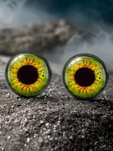 1 pair Olive Green Dragon Eye Stud Earrings, Ear Studs, Gothic Glass Eyeball Jewelry, Punk Alternative Accessories