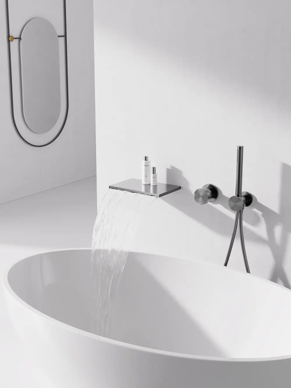 Fengshang Full Copper Embedded-In-Wall Waterfall Faucet, Modern Bathtub Shower Set with Rotatable Head for Cold and Hot Water