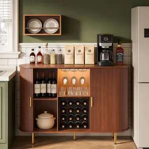 【Deals for You Days】DHH 55" Mid-Century Modern Sideboard Buffet Cabinet, Curved Credenza with Sliding Tambour Doors & Adjustable Shelves, Wood Console Storage Cabinet / TV Stand for Living Room, Dining Room outdoorfun, Entertainment Tv Stand