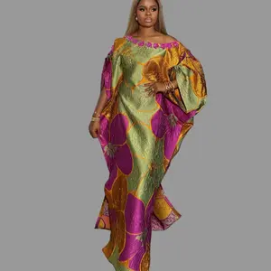 Boubou Dress Luxury African Dress with Elegant Floral Print Asymmetric Design for Special Occasions Handmade Pure Silk Rich Brocade Fine Cotton. Bubu . African dress Casual Womenswear Elegance