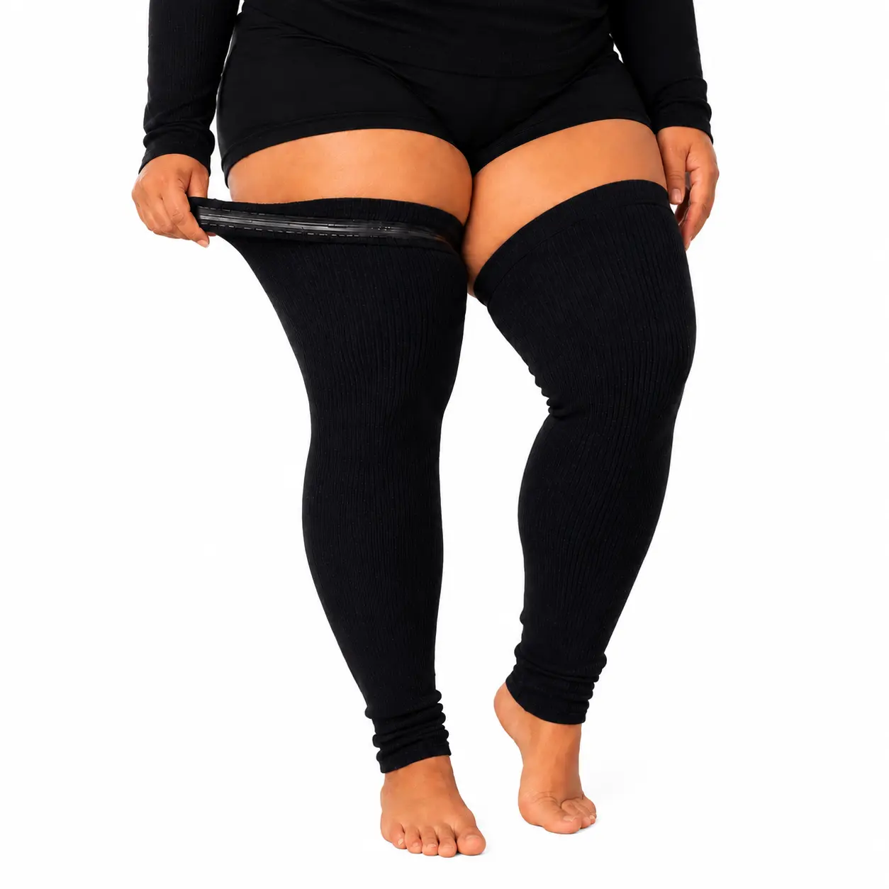 Plus Size Rib Knit No Slip Grip Leg Warmers, Handmade in the USA, Extra Long Thigh High Ribbed Fabric Leg Cover, Non Slip Silicone Sock for Dance & Fashion Leg Warmers, Womenswear, Plus Sized