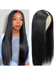 Upgraded No Leave Out V Part Straight Human Hair Wig, 180 High Density Glueless Wig, Pre-Plucked Natural Black Hairline, Beginner Friendly Easy Install Natural Wig for Women Daily Use
