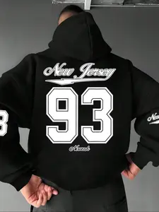 Men's Number Print Thermal Lined Hoodie, Casual Regular Fit Long Sleeve Hooded Sweatshirt for Fall & Winter, Casual Cozy Sweatshirt, Men's Top for Daily Wear, Pullover