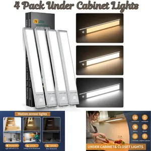 4 Pack Under Cabinet Lights – 76 LED Motion Sensor Lights, USB Rechargeable 1500mAh, Magnetic Wireless Dimmable Closet, Kitchen, Stairs & Under Counter LED Lighting
