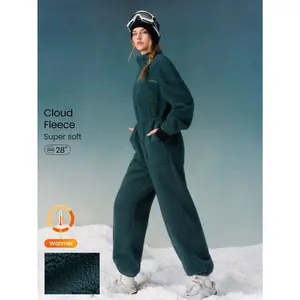 GLOWMODE Skiing Collection Cloud Fleece Slope Chaser Cozy Plush Pockets Elastic Waistband Relaxed Fit Half-Zip Jumpsuit Autumn Winter Outdoors Daily Casual Wear