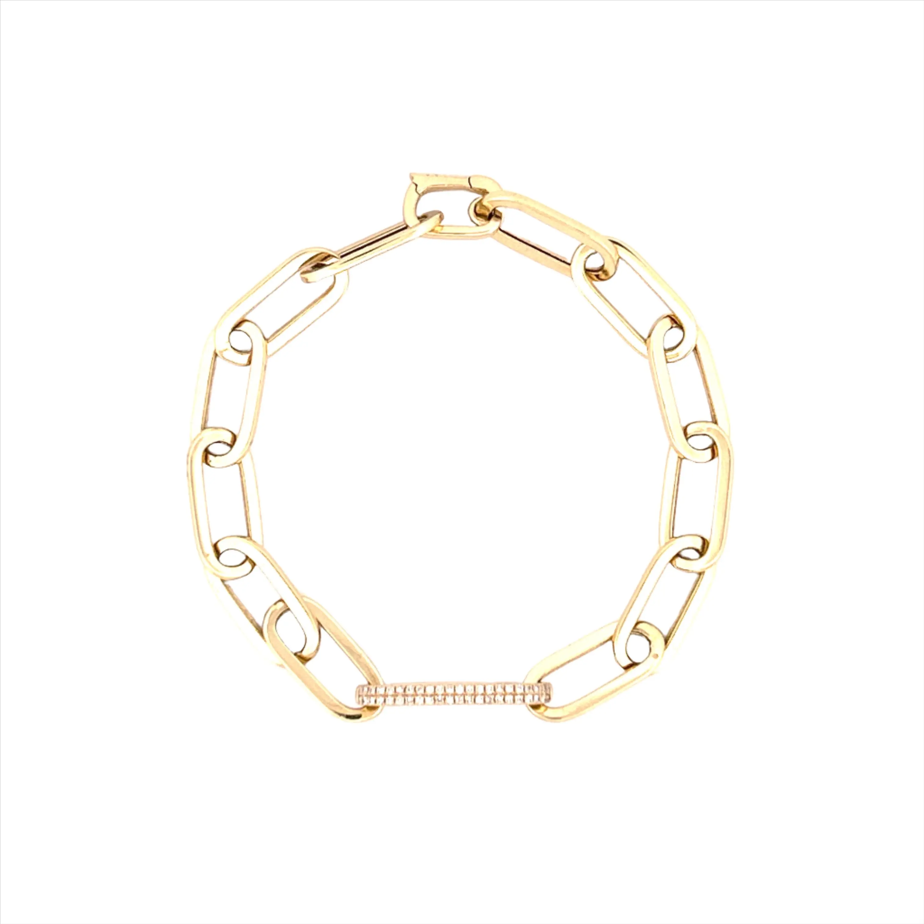 14K Gold Single Diamond Link Paper Clip Bracelet
