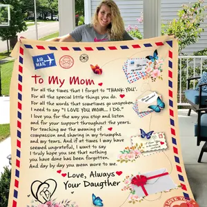Mom - Giant Post Card Blanket Gift From Daughter For Mother's Day, Cool Mom Gifts, Thoughtful, Christmas, Birthday, Thoughtful Message, Soft Napping, Bedding Accessories, Throw Blanket