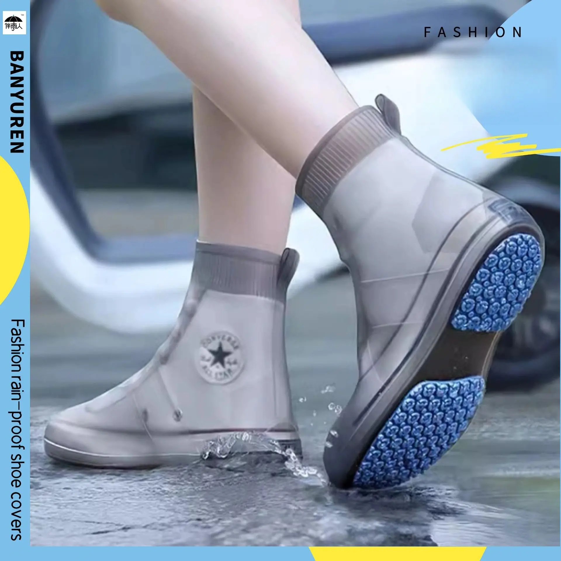 Slip On Silicone Rain Shoe Covers for Adults, Reusable Waterproof Footwear with a Double Thickened Non-Slip Sole for Stormy Days, Waterproof Shoes, Eco-Friendly, Double Thickened Sole, Music Festival, All Seasons, L（37-39）, One-Piece Construction