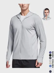 Men's Premium Sun Protection Hooded Jacket | Full Zip Up Lightweight Breathable Quick Dry 4-Way Stretch UPF 50+  Stretchy Mesh Fabric UV Protection Thumb Loops for Running Hiking Fishing Travel#SummerVibes