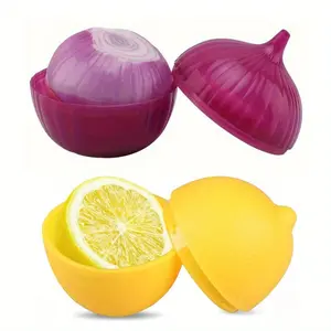 2-Piece Set Lemon & Onion - Multipurpose Plastic Storage Containers, Freezer Safe, Hand Wash, No Electricity Needed - Fruit & Vegetable Shaped Kitchen Preservation Boxes