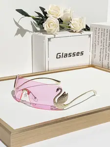 Women's Metal Flat Top Fashion Sunglasses, Retro Animal Pattern, Zinc Alloy Frame, Party Style, All Seasons, Trendy No Frame Design, Eyewear Shades, Stylish Glasses