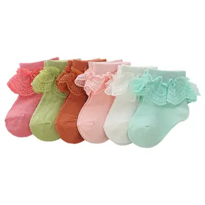 Baby Girls Lace Ruffle Socks Elastic Kids Crew Socks Breathable Princess Walking Socks for Toddler Infant