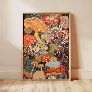 Unframed Bordered Mushroom Paper Wall Art Poster Print - Vintage Wall Art, Artistic Photo, Earthy Rustic Fungi Artwork, Botanical Kitchen Decoration, Nature-Inspired Gift for Mushroom Lovers (Shipped in a Tube)