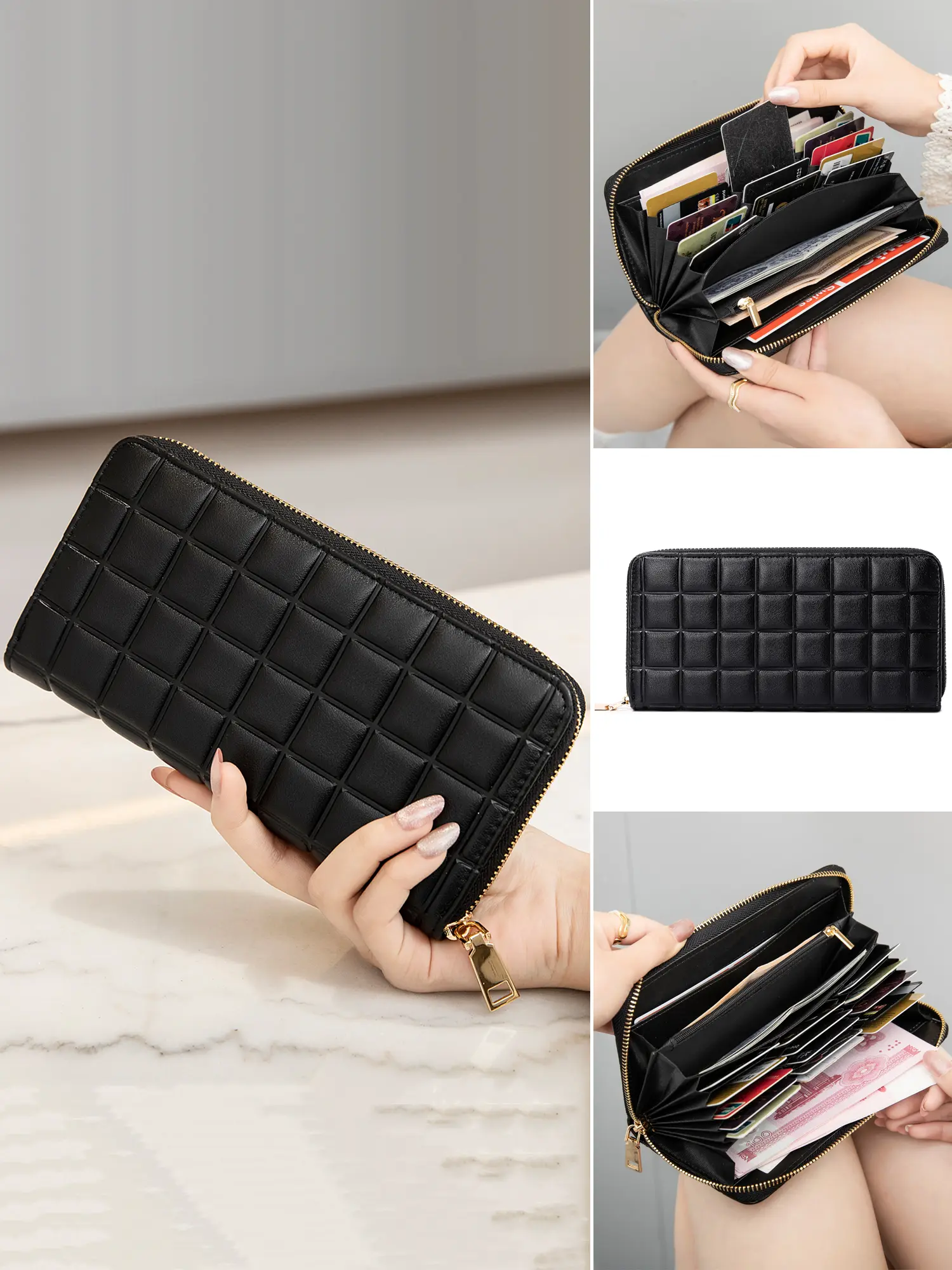 Checkered design women's wallet, Checked Pattern Wallets, simple and stylish design, durable material long wallet, suitable for daily use, ideal gift choice, Zipper wallet design, Casual Trendy Wallet, Ladies Wallet