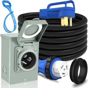 50 Amp Generator Cord 15FT & Power Inlet Box, NEMA 14-50P/SS2-50R Twist Lock Extension Cord with NEMA SS2-50P Generator Inlet, ETL Listed, Weatherproof,  Power Combo Kit