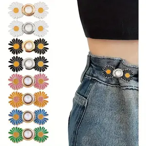 16 Sets Pant Waist Tightener Flower Buttons Pins for Loose Jeans, 2025 New Adjustable Waist Buckle Extender Set Pants Clips, No Sewing for Jeans, Skirts (Flower2)