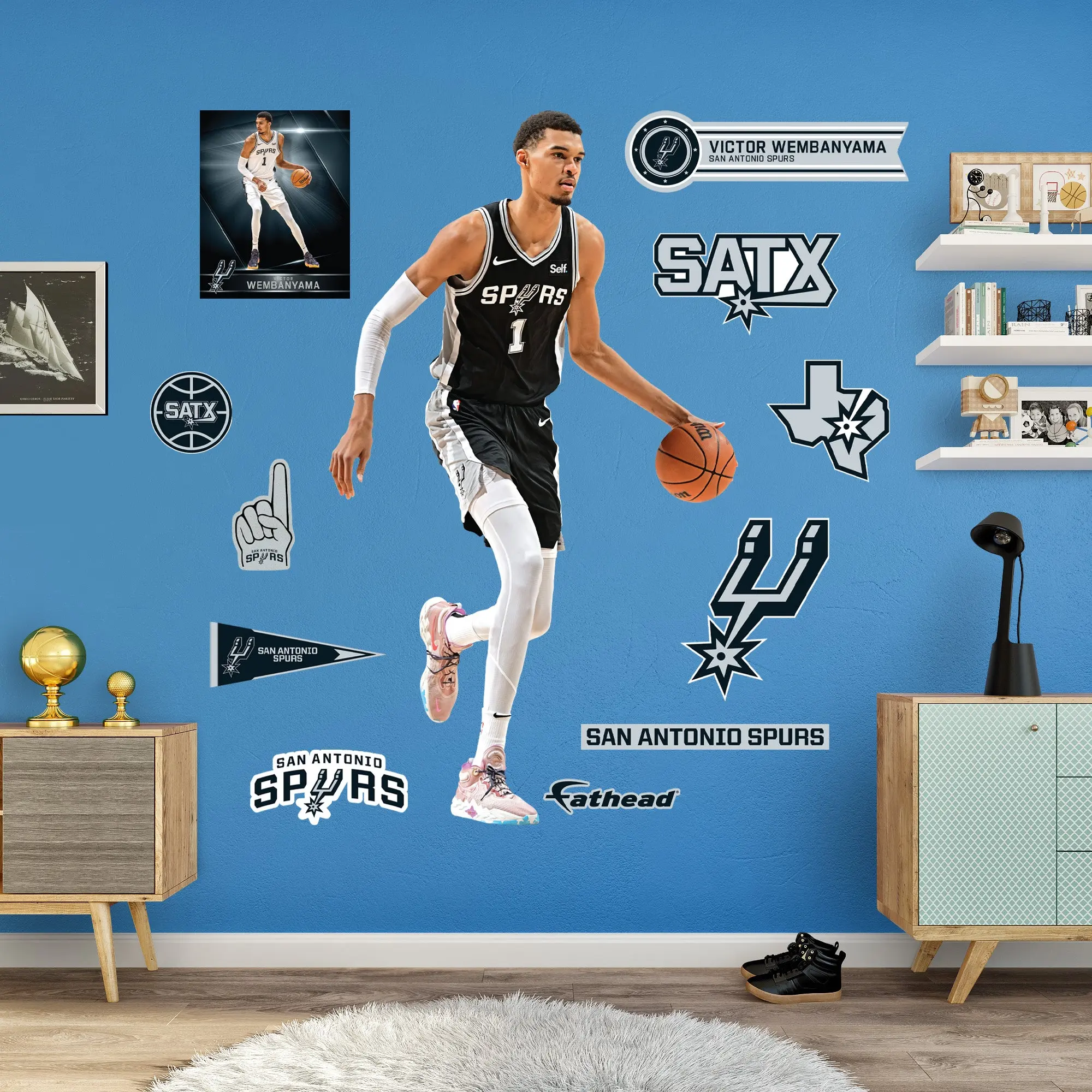 Victor Wembanyama Official NBA San Antonio Spurs RealBig Icon Jersey Collection Premium Vinyl Decorative Stickers - Game Room Decor, Removable Wall Decor, Fade-Resistant Colors, Scratch-Resistant, Vibrant, Customizable, Commitment-Free, Wall Art Stickers