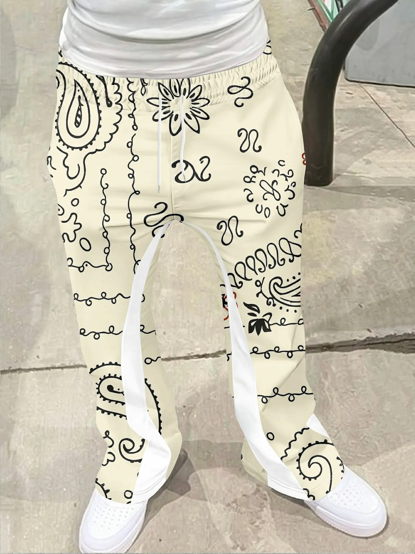 Men's Loose Fit Flare Leg Pants, Casual Streetwear Joggers, Vintage Hip Hop Long Trousers, 3D Print Design, Sporty Fashion