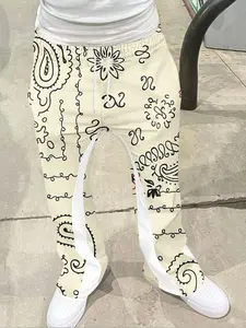 Men's Loose Fit Flare Leg Pants, Casual Streetwear Joggers, Vintage Hip Hop Long Trousers, 3D Print Geometric Design, Sporty Fashion, Flared, Menswear, Vibe