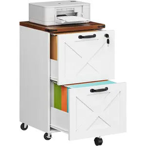 2 Drawer File Cabinet with Lock, Under Desk Mobile Filing Cabinet for Home Office, Wooden Farmhouse Office Storage Cabinet, Printer Stand Fits Letter and A4 Size,