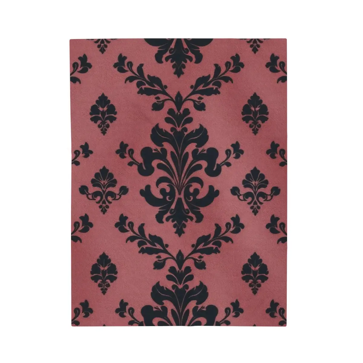Mauve & Black Damask Velveteen Plush Blanket