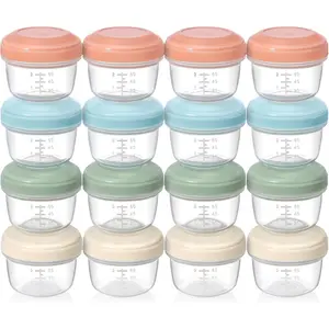 [16 Pack] 4 oz Small Containers with ,  Plastic Jars for Snack and Puree, Salad Dressing Container to Go, Deli Containers, Freezer   Containers, Dishwasher Safe,