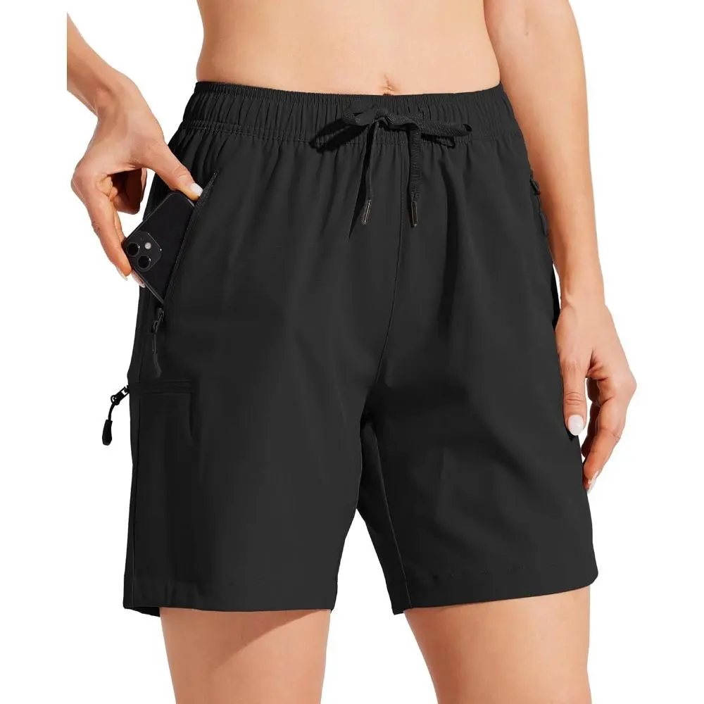 Women's 7-Inch Stretch Cargo Hiking Shorts for Female Camping & Hiking, Breathable Quick-Dry Moisture-Wicking DWR Finish, Adjustable Strap Drawstring Waist, Pockets, UPF 50+ for Summer Travel