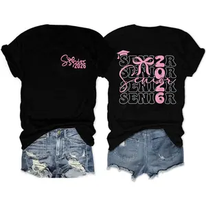 Senior 2026 Shirts Class of 2026 T-Shirt in My Senior Era Causal College Graduation Gifts Teacher Tee Tops-Black1 Cute Feminine