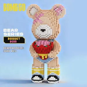 Bombgo Pixel Bouquet Bear Medium Building Block 3400 pcs Educational Fun Toy for Kids Birthday Christmas Gift Family Bonding Trendy Decoration BlackFriday Christmas