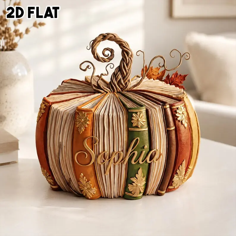 Personalized Fall Book Pumpkin Wooden Block, Custom Pumpkin Book Nook Decor for Book Lovers