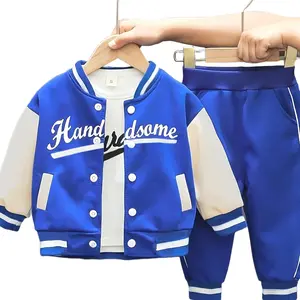 Men's Baseball Jacket with English Alphabet 3-Piece Set for Boys in Spring and Autumn Fashion Casual Outfit