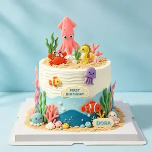 Ocean Theme Cake Decor Soft Gel Insert Cards, Underwater World Seahorse Octopus Crab Dessert Inserts, Kids Birthday Dessert Table Decoration Set