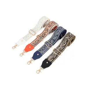5CM Width Adjustable Wide Shoulder Strap DIY Single Shoulder No Drill Embroidered Old Flower Wide Sling Canvas Bag Strap