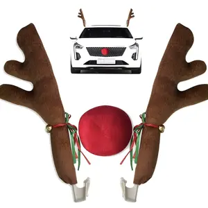 Rudolph Reindeer Car Decoration Kit - Christmas Antler Accessories with Jingle Bells, Red Nose, and Festive Holiday Design - Perfect Auto Decor Gift for Christmas Lovers and Car Enthusiasts