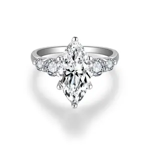 7*14mm 3CT Marquise Fashion Design Moissanite Women's Ring D Color VVS1 Exquisite Synthetic Moissanite Jewelry Stackable Anniversary Gift Christmas Gift classic wedding A7
