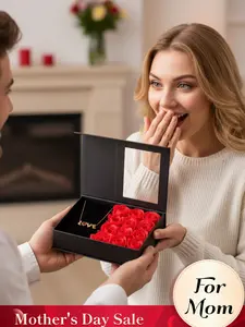 Transparent Gift Box with Letter Necklace and Soap Roses, Elegant All-Seasons Jewelry, Perfect for Proposal/birthday/memorial Day Gifts