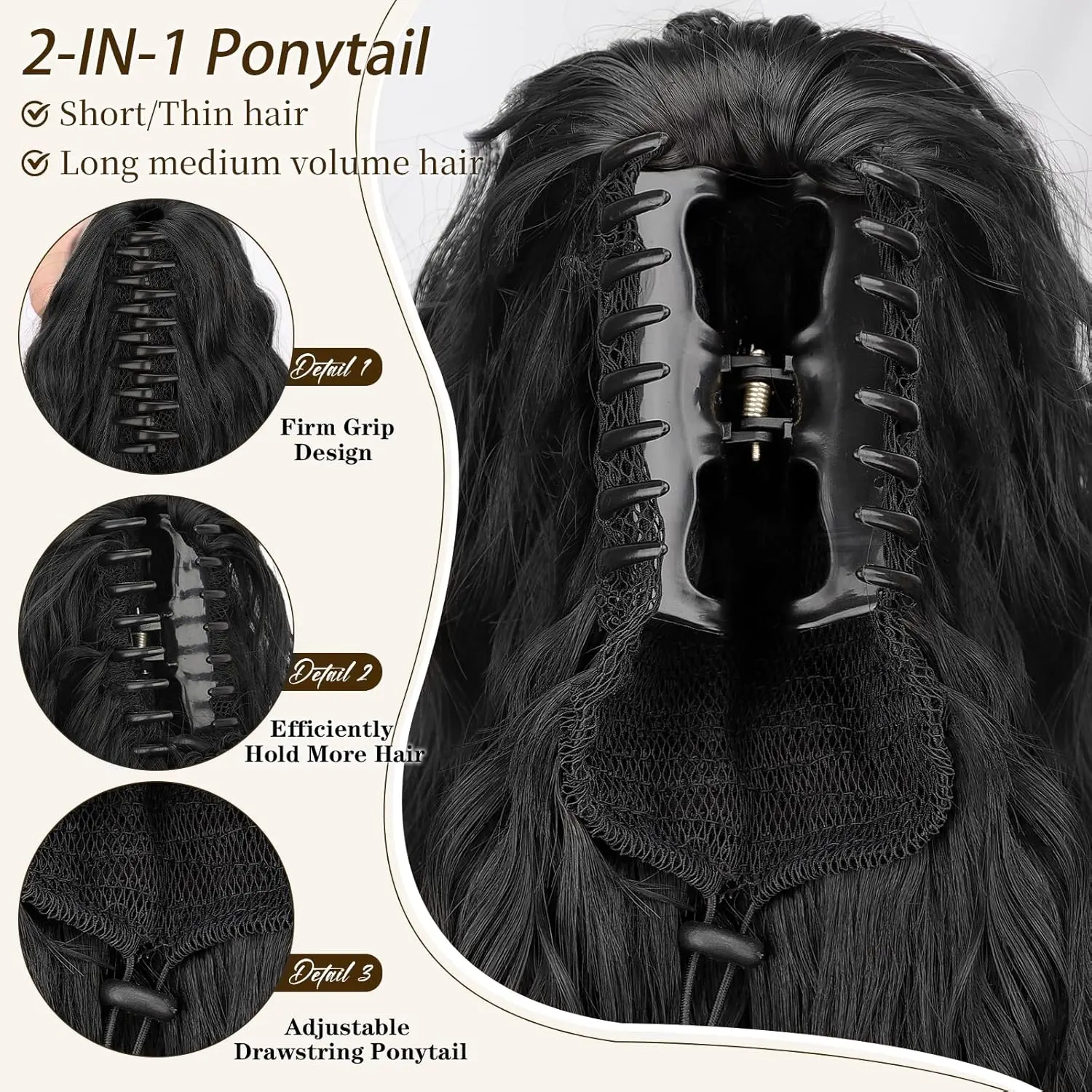 Iridescent Claw Ponytail Extension Black Brown 18" Curly Pony Tail Clip in Hair Extensions for Women Fluffy Natural Looking Synthetic Hairpiece for Daily Use Iridescent Claw Ponytail Extension Black Brown 18" Curly Pony Tail Clip in Hair Extensions for Women Fluffy Natural Looking Synthetic Hairpiece for Daily Use