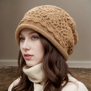Women's handmade crochet stackable winter hat - soft and elastic, suitable for all seasons, breathable and breathable, elegant crochet design, suitable for Thanksgiving, casual outings and casual outfits |   Hand washable comfortable fur hat, durable and