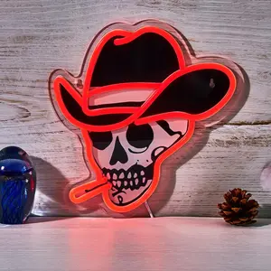 Halloween Cowboy Skeleton Smoke Neon Light, USB Powered Decorative Neon Sign for Bar, Garage, Game Room, Unique Holiday Decor LED Neon Lights