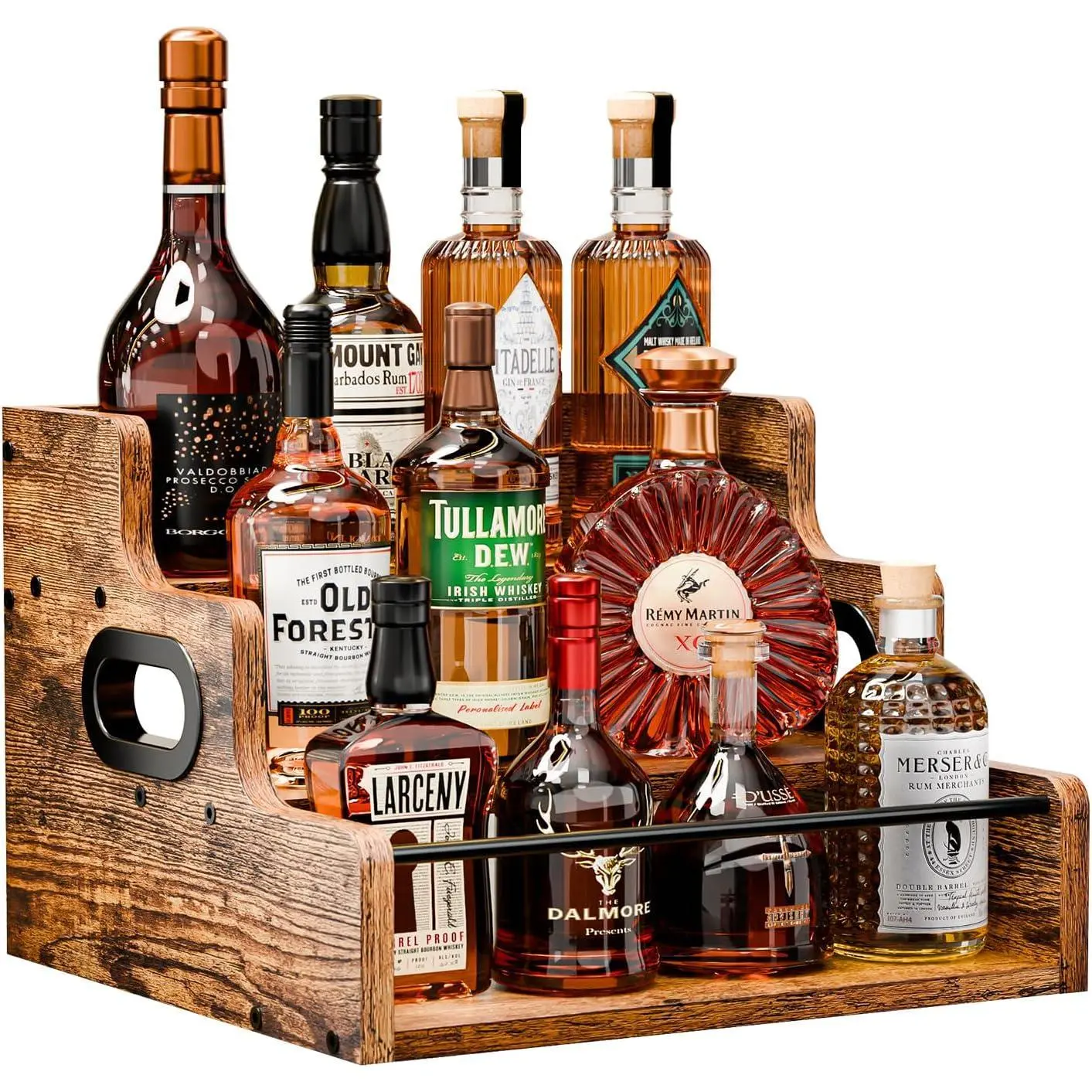 Liquor Bottle Display Shelf, Coffee Syrup Rack Organizer, 3 Step Countertop Liquor Wine Rack, mini bar,liquor cabinet, Home Retro Bar Shelf Stand for Liquor Whiskey, Spirits