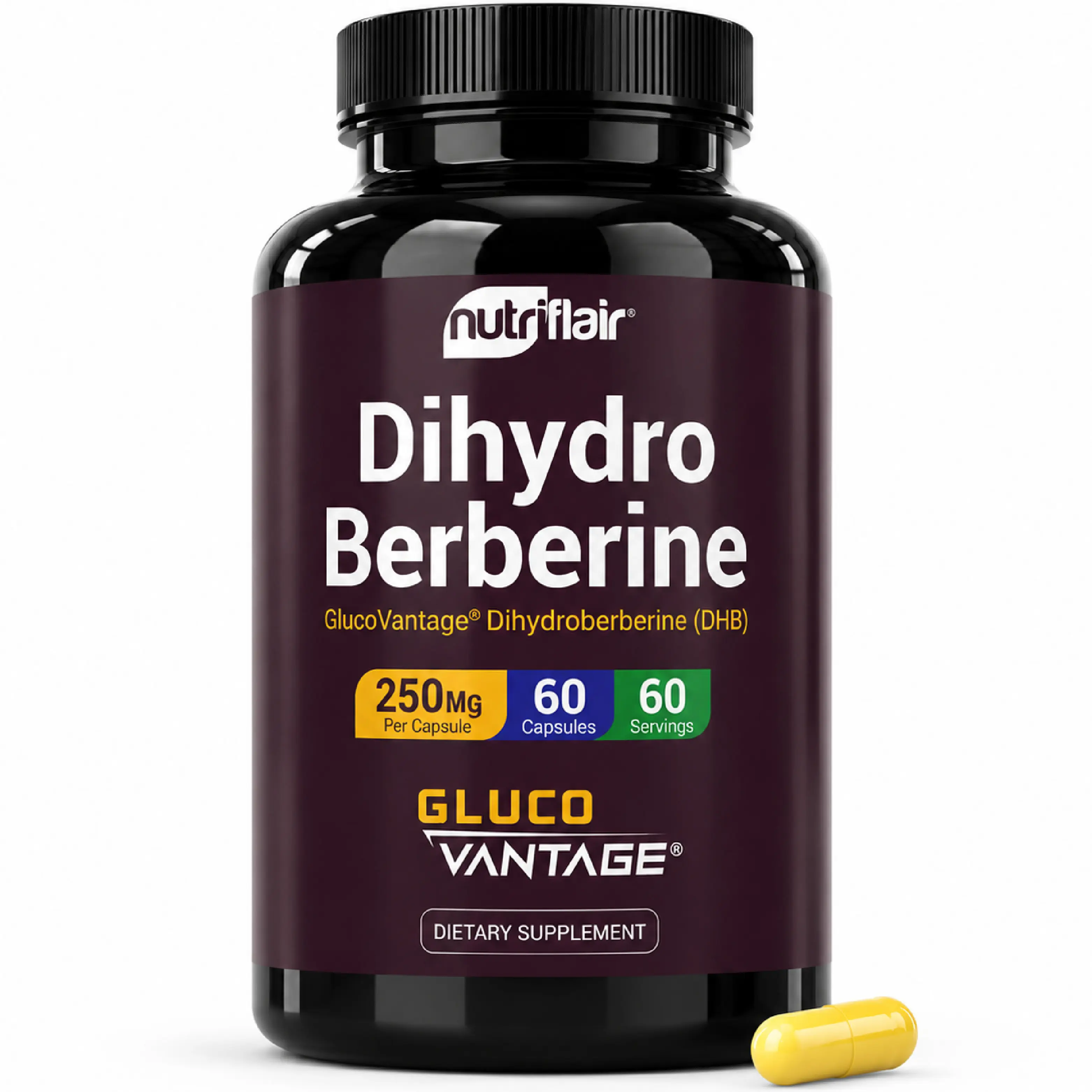 NutriFlair DihydroBerberine 250mg (GlucoVantage) - High Bioavailability Berberine Supplement, 60 Vegan Capsules, Non-GMO, Gluten-Free