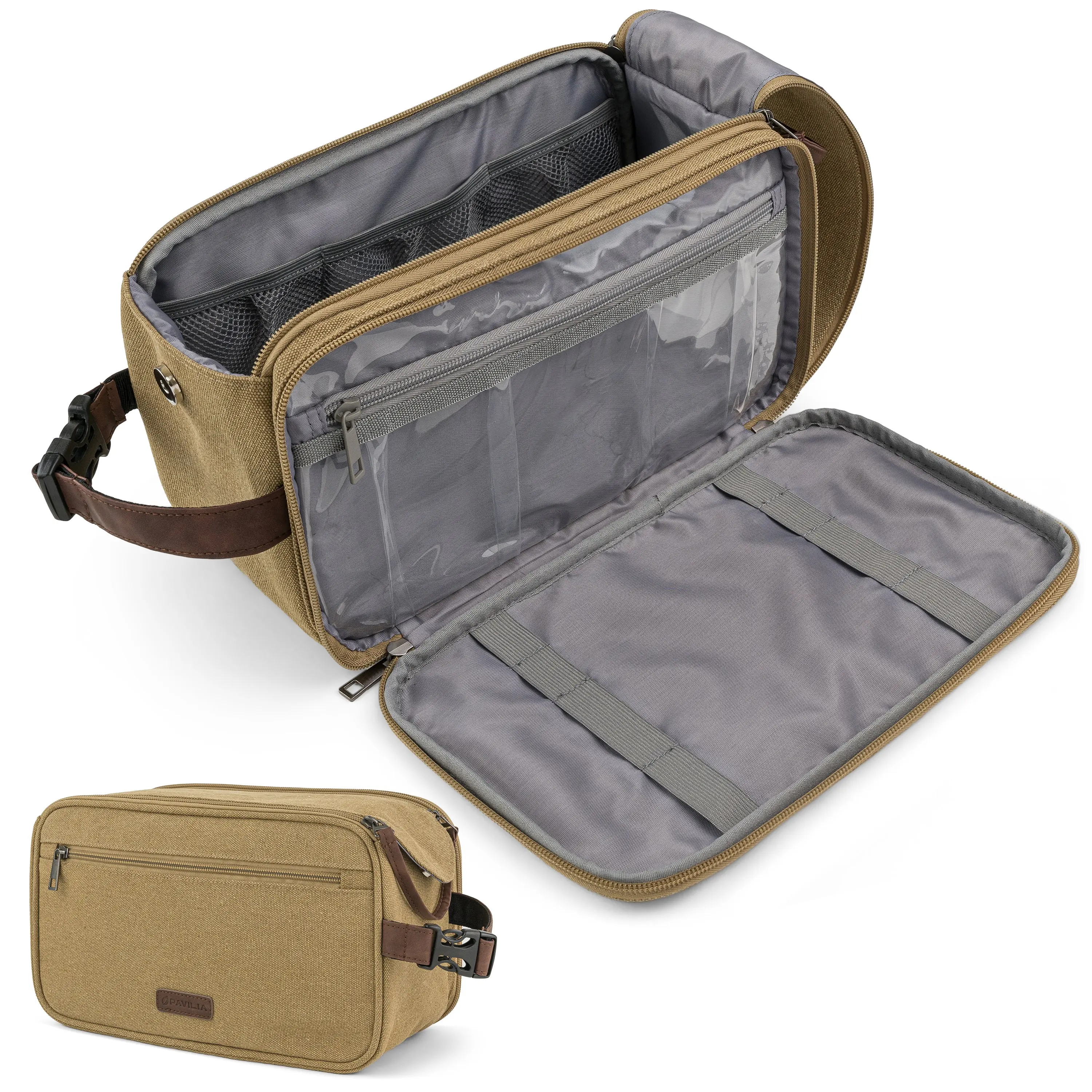 PAVILIA Toiletry Bag for Men Women, Canvas Travel Dopp Kit, Water Resistant Hygiene Bag Toiletries Organizer, Shaving Kit Travel Accessories Bag