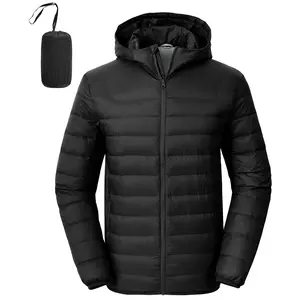 GOPUNE Men's Down Puffer Jacket Packable Lightweight Puffy Bubble Winter Coat with Hood Light Hooded