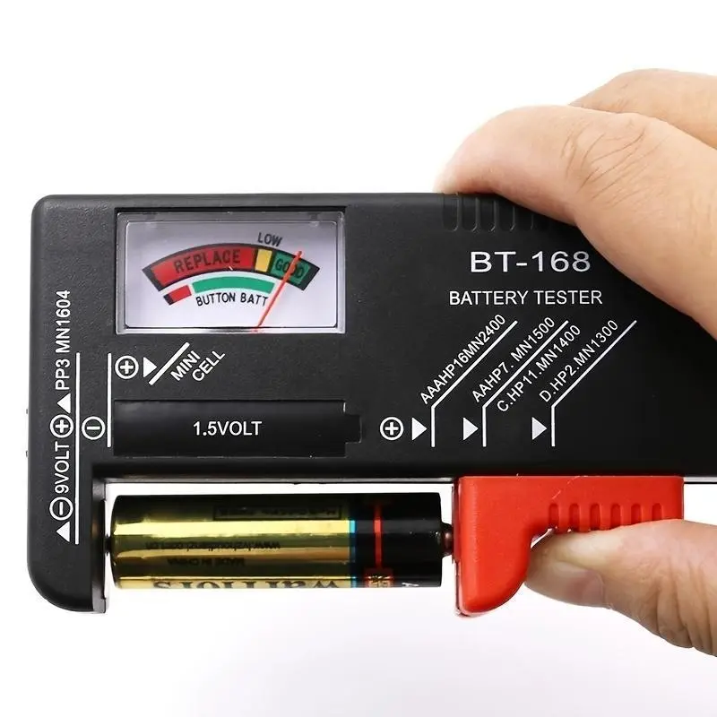 BT-168 Battery Tester, Universal Button Cell Voltage Checker, Color Code Table for Aa Aaa C D 9v 1.5v Batteries, Power Test Instrument
