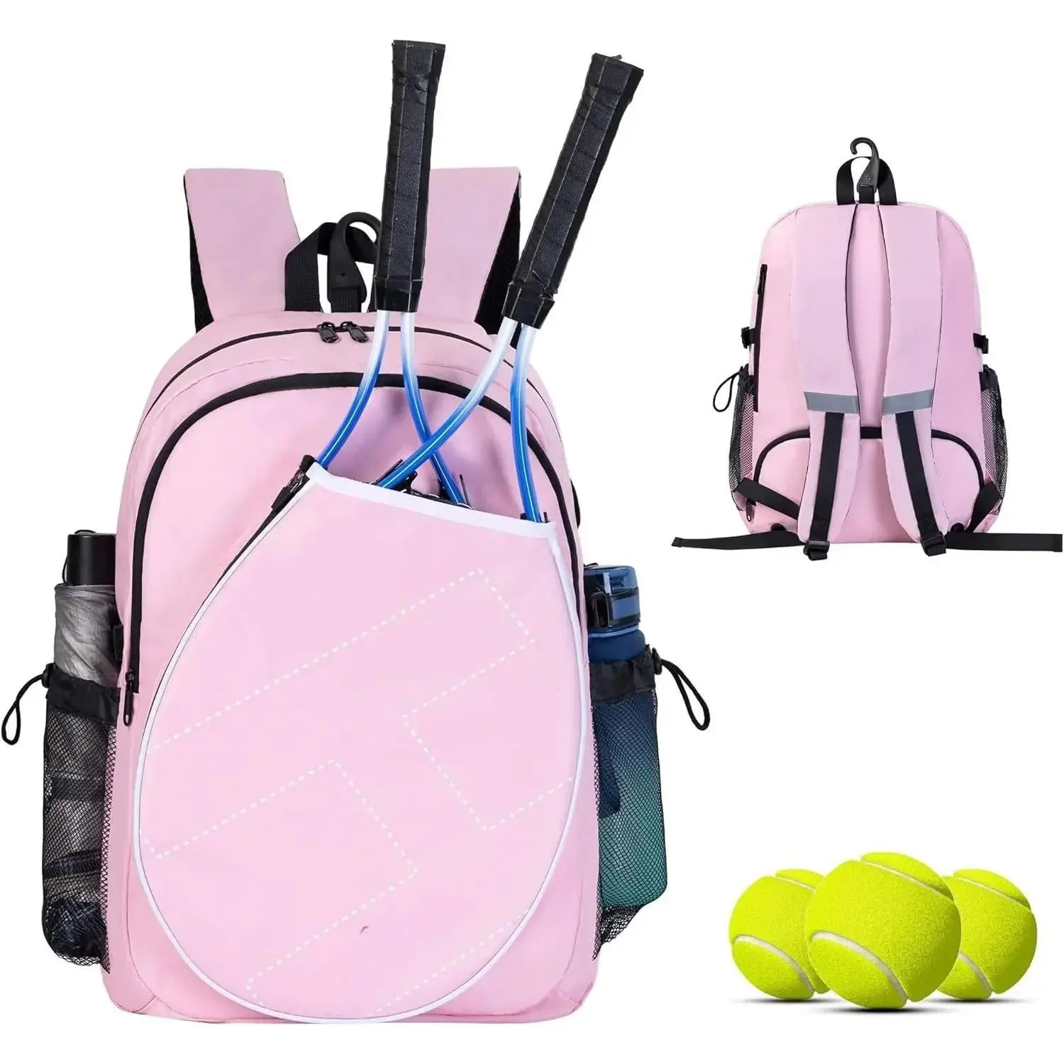 Unisex Tennis Backpack, 420D Nylon Abrasion-Resistant Racket Protector Bag with Padded Dual Shoulder Straps, Holds 2 Sports Rackets, Ventilated Shoe Compartment, Thermal Insulation Pocket, Waterproof, for All Ages