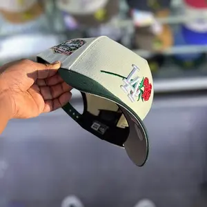 New Era 9FORTY Los Angeles Dodgers White Green Adjustable Cap LA Logo Rose Embroidered – MLB 50th Anniversary Side Patch Curved Brim Hat