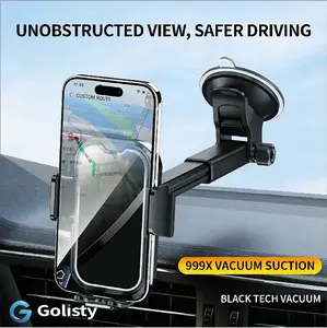Black Tech Vacuum Car Phone Holder Cell Phone Mount for Dashboard Windshield Vent Wall Truck Cradle Stand for iPhone 17 Pro Max 16 15 14 13 Android with 999X Vacuum Suction