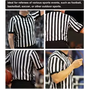 Men Referee Shirt, Black & White Stripe Referee/Umpire Jersey V-Neck Referee Uniform Basketball, Football, & Soccer