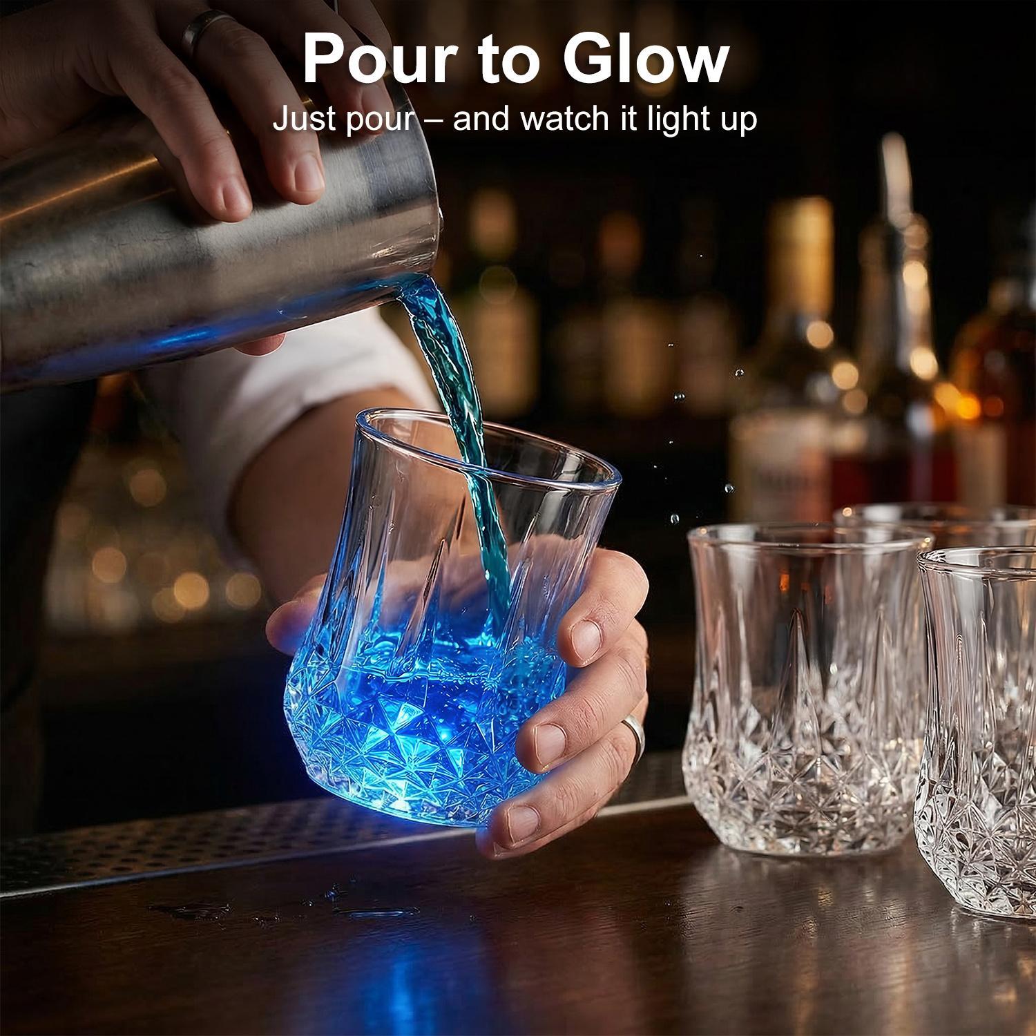 1pcs Liquid Activated LED Flash Crystal Cups Multicolor Water Activated Glowing Tumblers with Auto Light Up for Bar Party Night Club  Disco Decor Fun Color Changing LED Drinking Glasses
